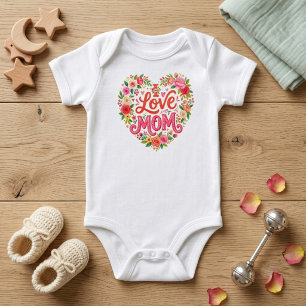 Floral Heart, Mom Girl Gift Announce Newborn Baby Bodysuit