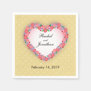 Floral Heart on Gold, Personalize Wedding Napkin