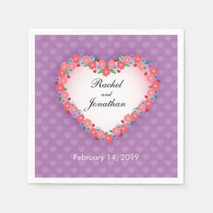 Floral Heart on Light Purple, Personalized Wedding Napkin