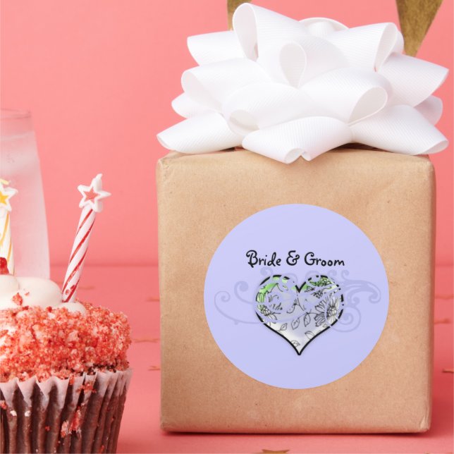 Floral Heart Periwinkle Blue and A Touch of Lime Classic Round Sticker (Party)