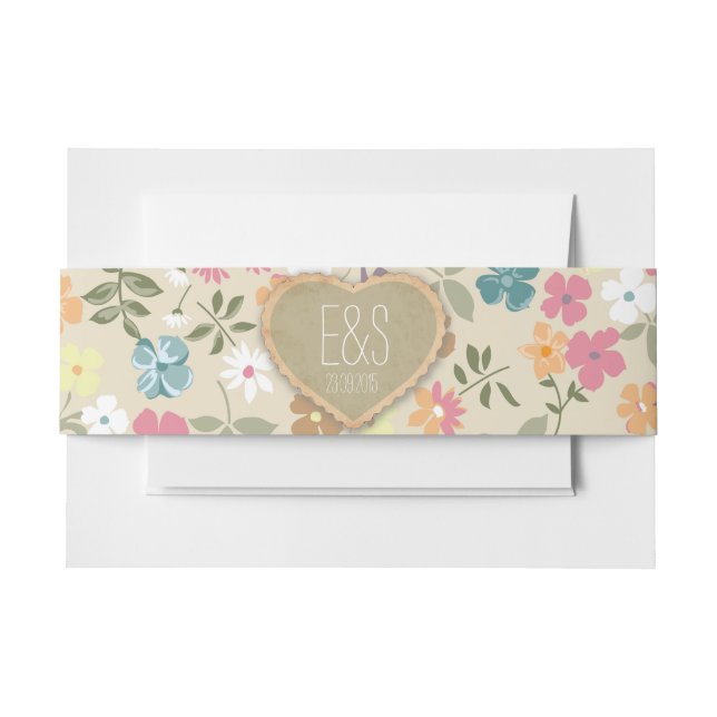 Floral Heart Personalized Invitation Belly Bands Invitation Belly Band (Front Example)