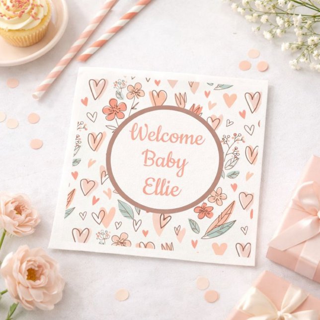 Floral Heart Personalized Name Napkin (Creator Uploaded)