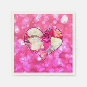 Floral Heart Pink Bokeh Napkin