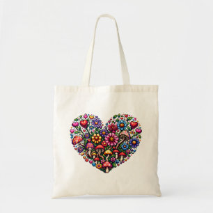 Floral Heart Pixel Art Personalized Tote Bag