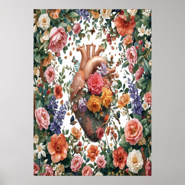 Floral Heart Poster Artistic Bloom Wall Art  (Front)
