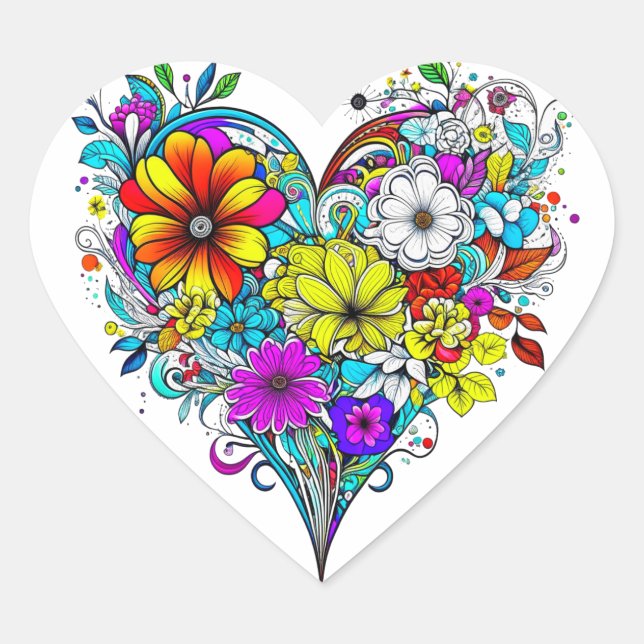 Floral Heart Pretty Colourful Sticker (Front)