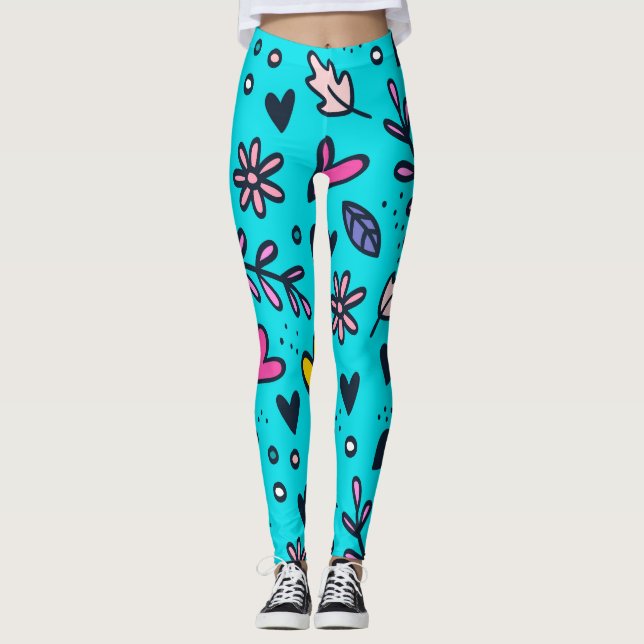 Floral & Heart Print Leggings (Front)