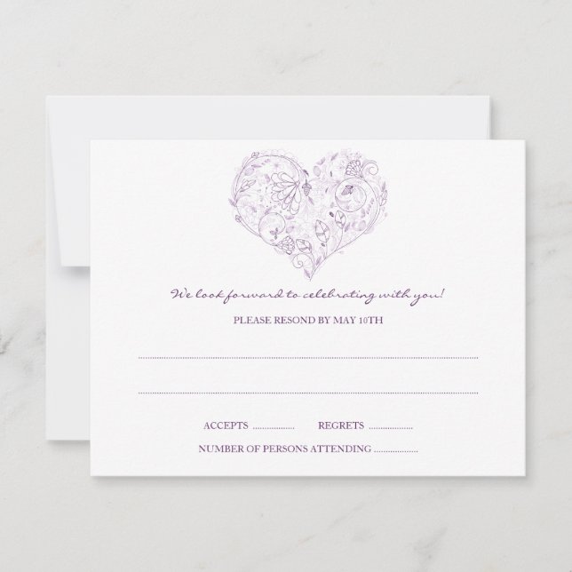 Floral Heart (Purple) RSVP Postcard (Front)