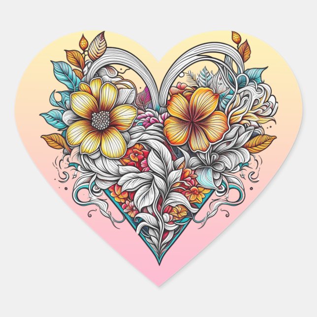 Floral Heart Romantic Heart Sticker (Front)