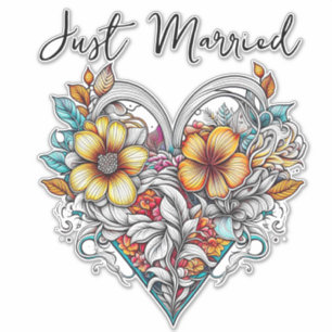 Floral Heart Romantic   Just Married