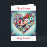 Floral Heart Romantic Personalized Christmas Holiday Card<br><div class="desc">Pretty teal background with red roses and colourful flowers whimsical folk art style floral heart. Add a picture of you and your partner in the personalize area. Sweet romantic card for Christmas. All I want for Christmas,  is us.</div>