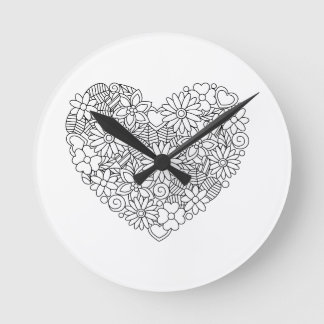 Floral Heart Round Clock