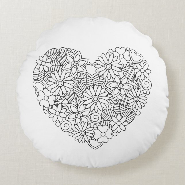 Floral Heart Round Pillow (Front)