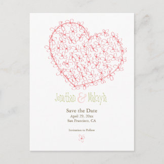 Floral Heart Save the Date: Pink Announcement Postcard