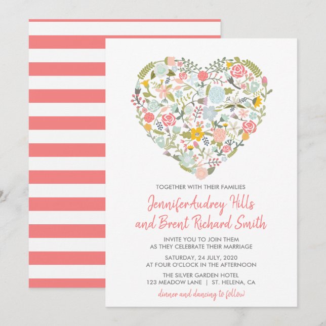Floral Heart Spring Wedding Invitation (Devant / Derrière)