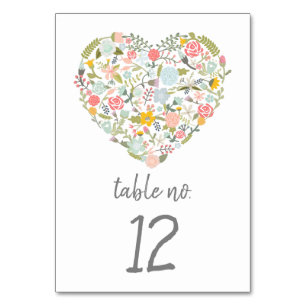 Floral Heart Table Number Card