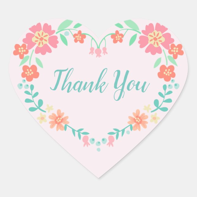 Floral Heart Thank You Sticker (Front)