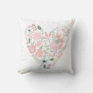 Floral Heart Throw Pillow