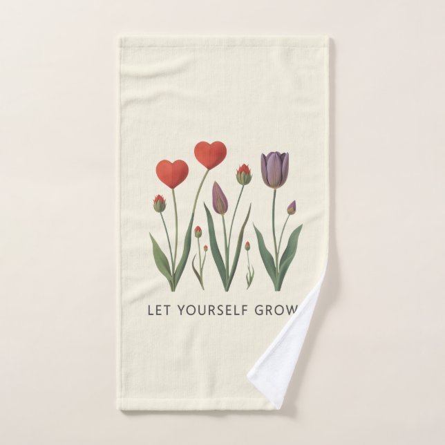 Floral Heart Tulips Let Yourself Grow Quote (Serviette à main)