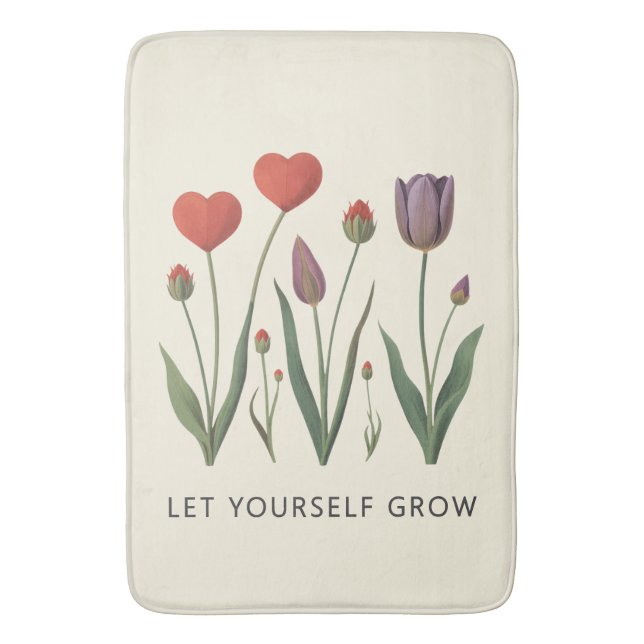 Floral Heart Tulips Let Yourself Grow Quote Bath Mat (Front Vertical)