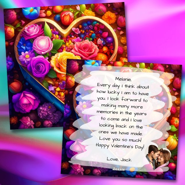 Floral Heart Valentine's Day Photo Holiday Card (Creator Uploaded)