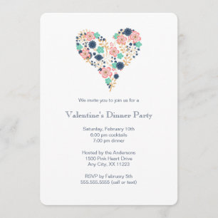 Floral Heart Valentine's Dinner Party invite