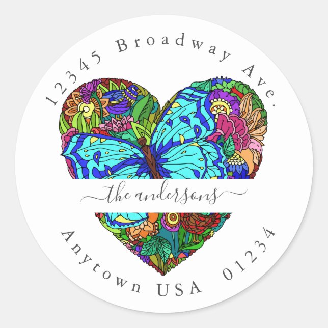 Floral Heart w Butterfly; Return Address Env Seal (Front)