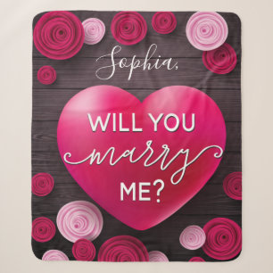 Floral Heart Wedding Proposal - Will you Marry Me? Sherpa Blanket