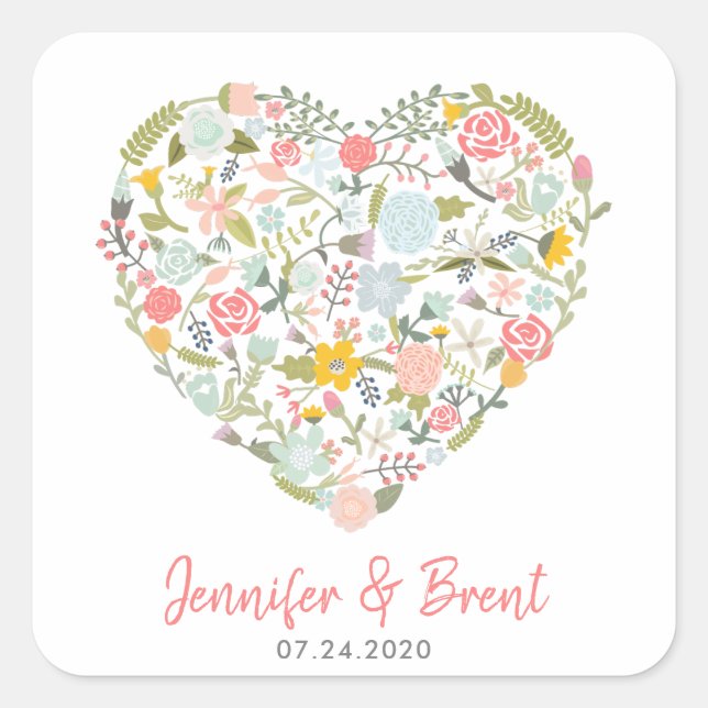 Floral Heart Wedding Stickers (Front)