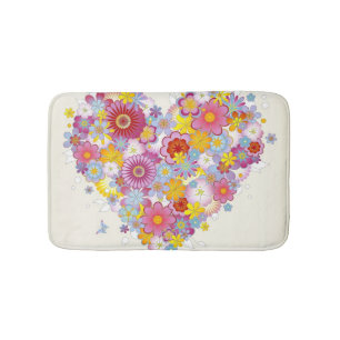 Floral heart with butterflies bath mat