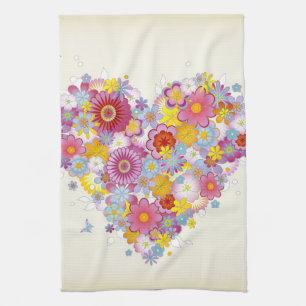 Floral heart with butterflies kitchen towel