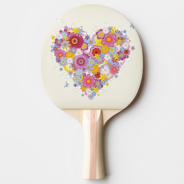 Floral heart with butterflies ping pong paddle (Front)