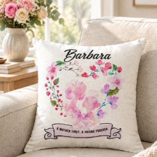Floral Heart with Mom and Child Personalized Throw Pillow