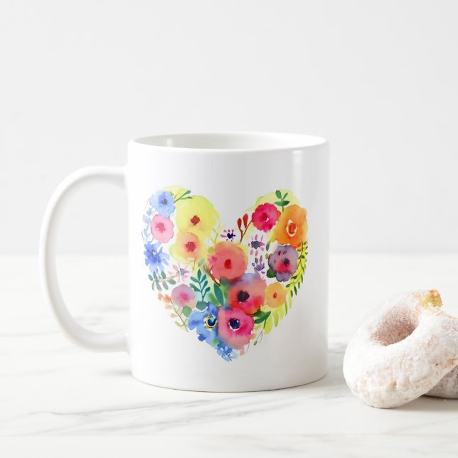 Floral Heart with Mom's Quote Coffee Mug (With Donut)