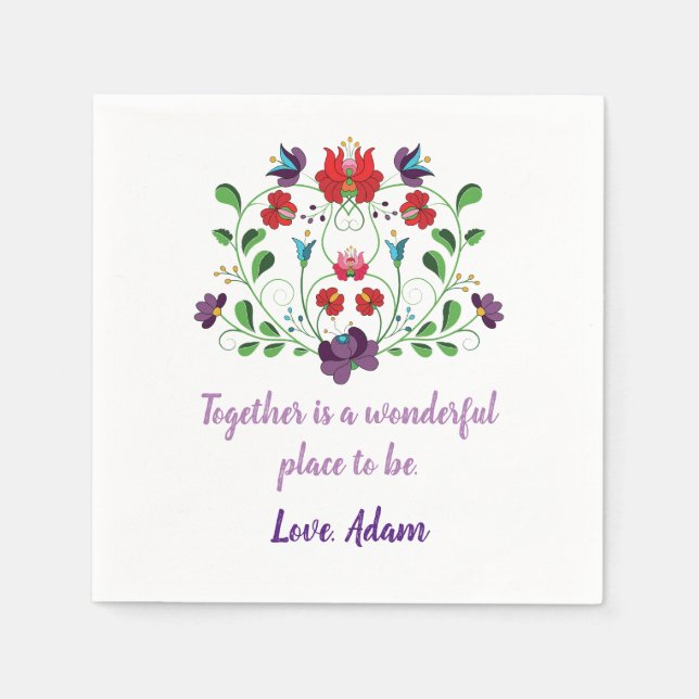 Floral Heart with Quote  Napkin (Front)