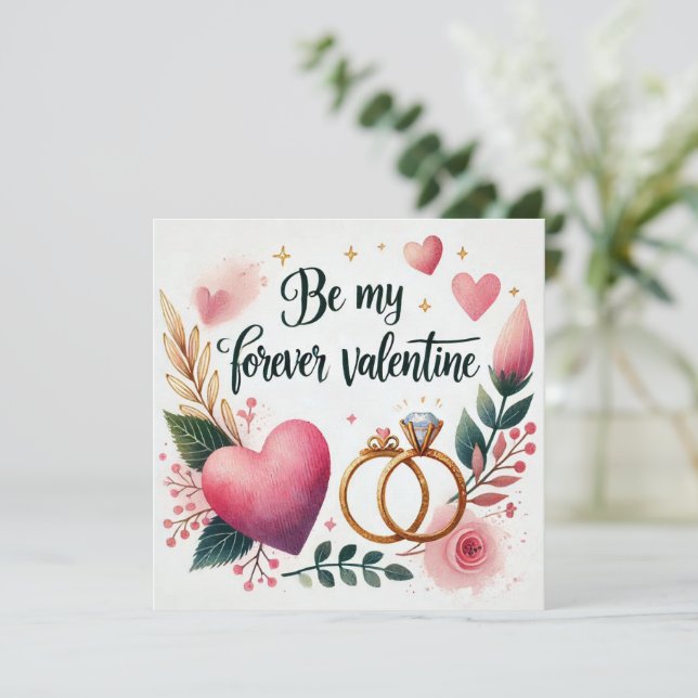 Floral Heart with Rings – Be My Forever Valentine Holiday Card (Standing Front)