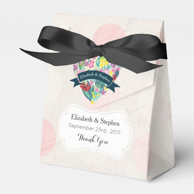Floral Heart with Tropical Flowers Wedding Thanks Favor Box (Front Side)