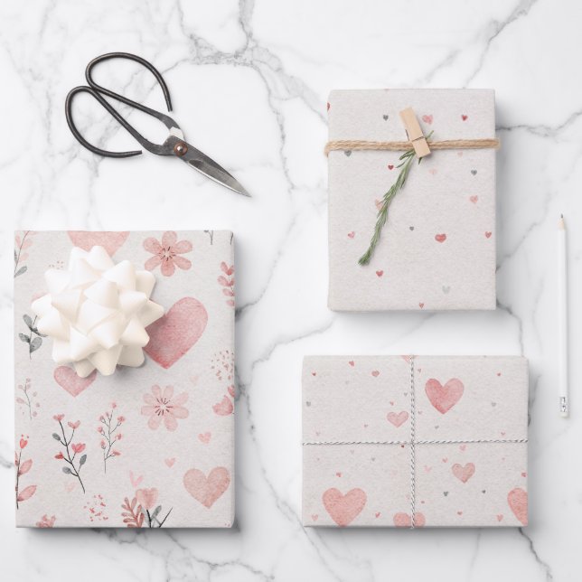 Floral & Heart Wrapping Paper Set of 3 (Front)
