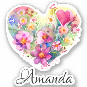 Floral Heart Wreath and Name   Pastel Watercolor 