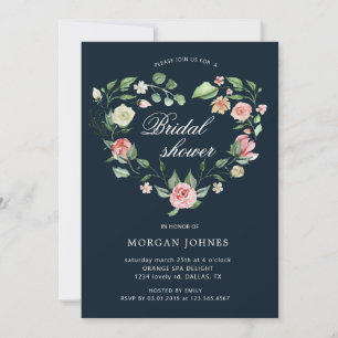 Floral Heart Wreath Bridal Shower Invitation