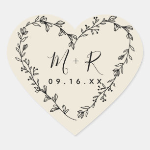 Floral Heart Wreath Calligraphy Initials Sticker