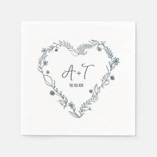 Floral Heart Wreath Hand Drawn Wedding Napkin