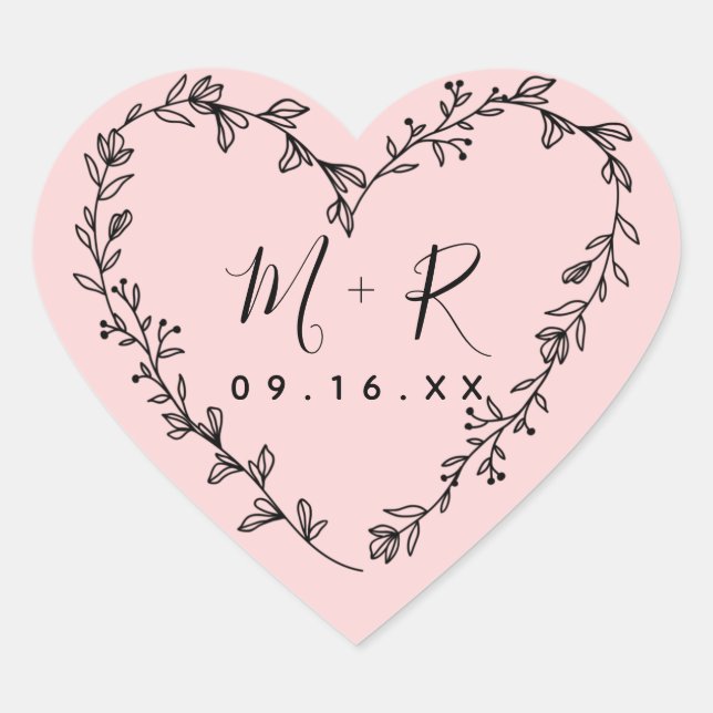Floral Heart Wreath Initials Sticker (Front)