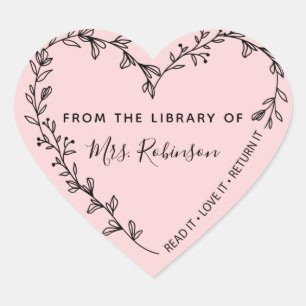 Floral Heart Wreath Library Pink Heart Sticker