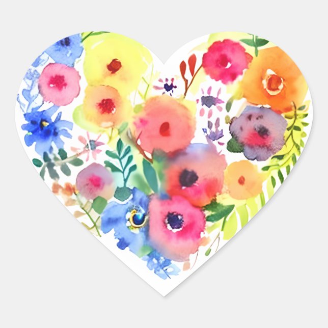 Floral Heart Wreath Pastel Watercolor   Heart Sticker (Front)