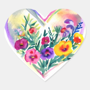 Floral Heart Wreath   Pastel Watercolor Magenta Sticker