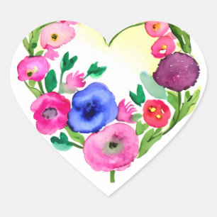 Floral Heart Wreath Pastel Watercolor Purple Blue Sticker