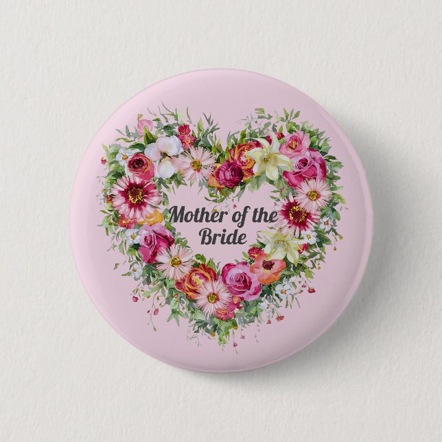 Floral Heart Wreath Personalized 2 Inch Round Button (Front)