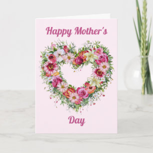Floral Heart Wreath Personalized Mother's Day Card