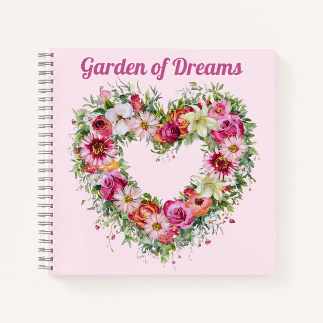 Floral Heart Wreath Personalized Notebook (Front)